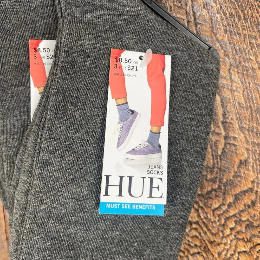 HUE Women's One Size Graphite Heather Jean Socks 3-Pack - Picture 2 of 8